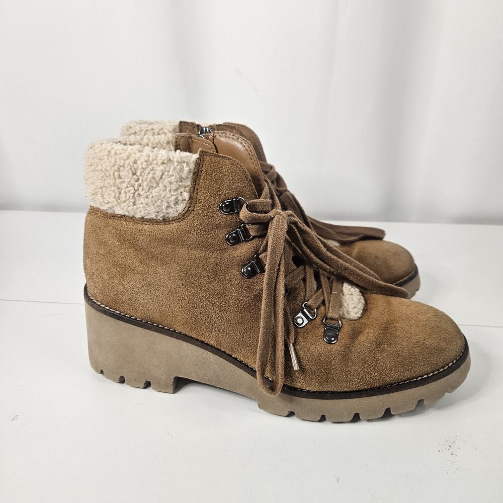 Blondo Devin Lace-Up Faux-Fur Waterproof Boots Suede Bootie 9.5 M Camel